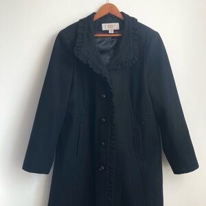 Covington Black Ruffle Trim Trench Coat